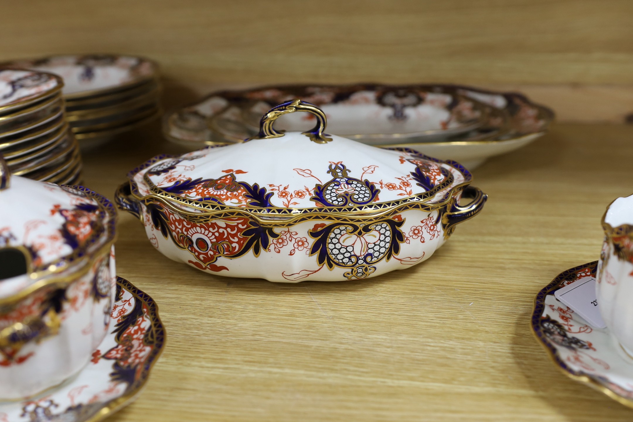 Thirty six pieces of Royal Crown Derby pottery Imari dinner wares, pattern 3615